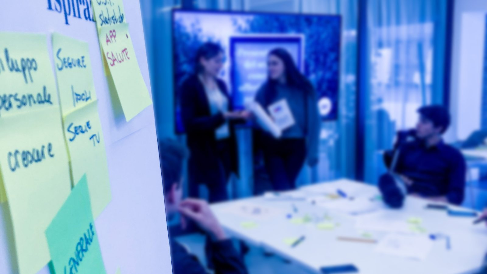 Team workshop with sticky notes
